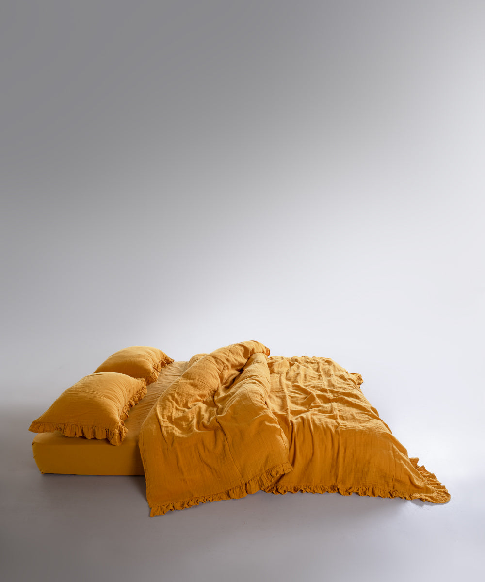 %100 Pamuk Yıkamalı Exclusive Müslin Çarşaf Set - Mustard
