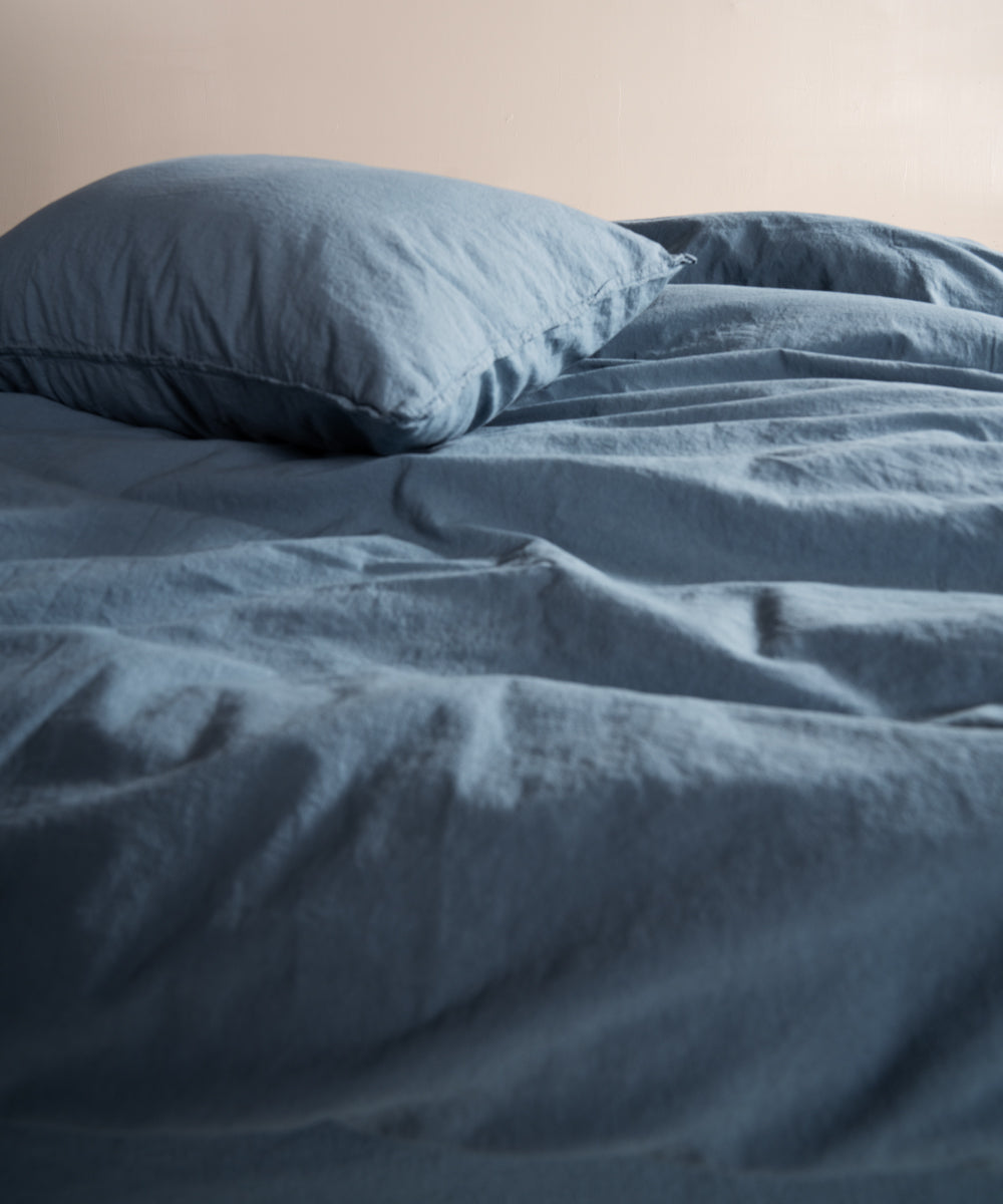 Stonewash 100% Yıkanmış Pamuk Nevresim Takımı Akdeniz Mavisi