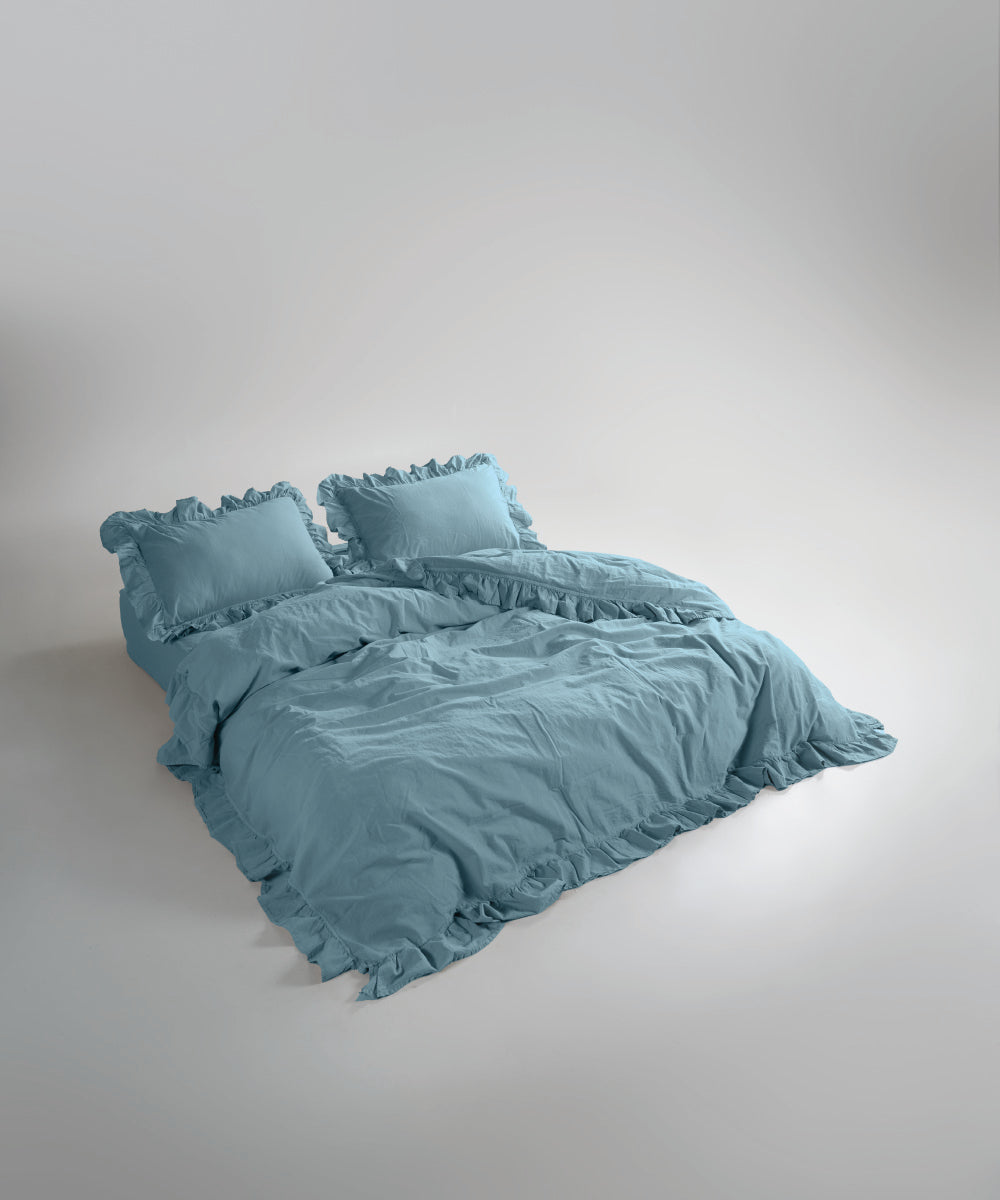 Stonewash 100% Yıkanmış Pamuk Exclusive Çarşaf Set Mineral Blue