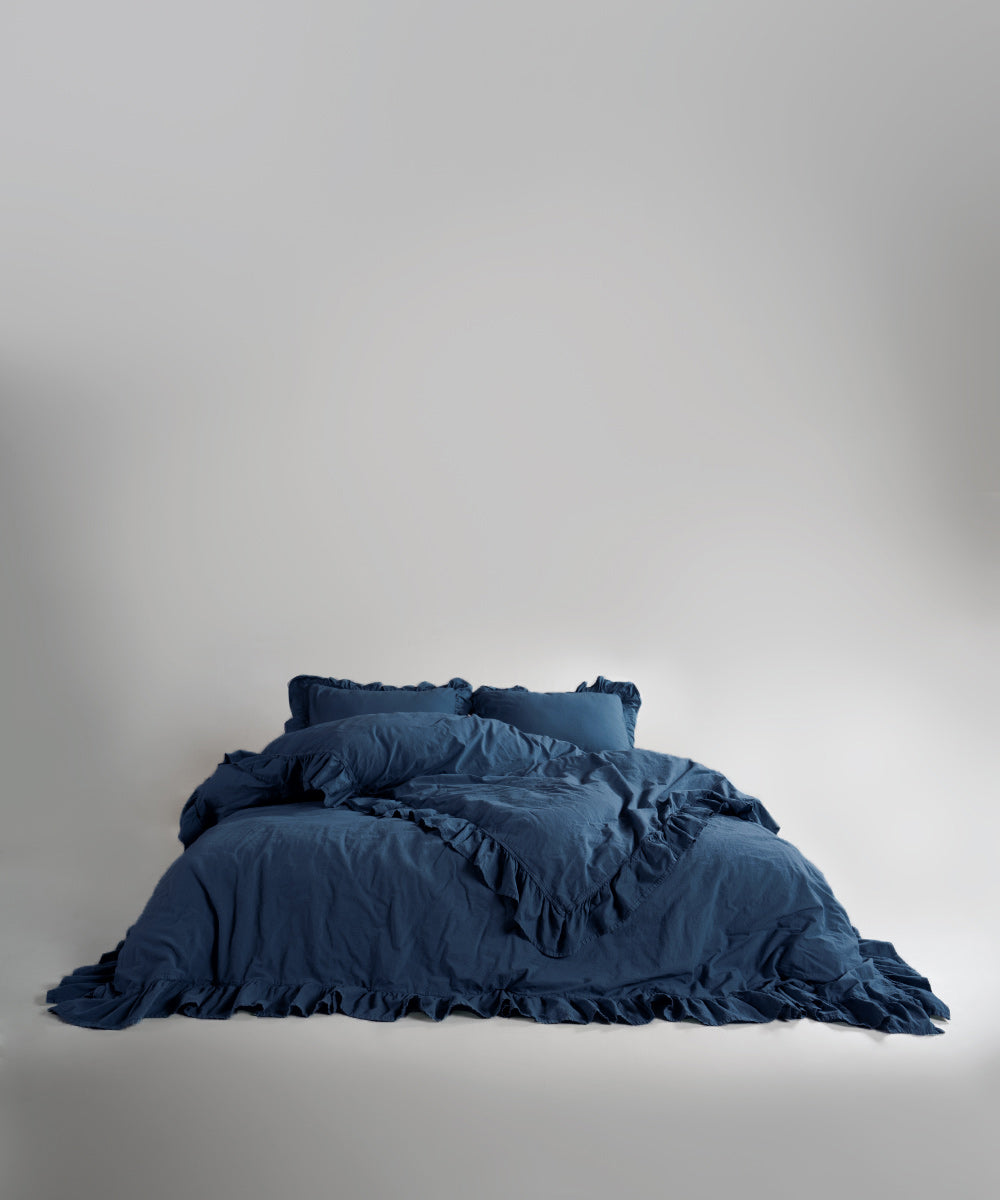 Stonewash 100% Yıkanmış Pamuk Exclusive Nevresim Dress Blue