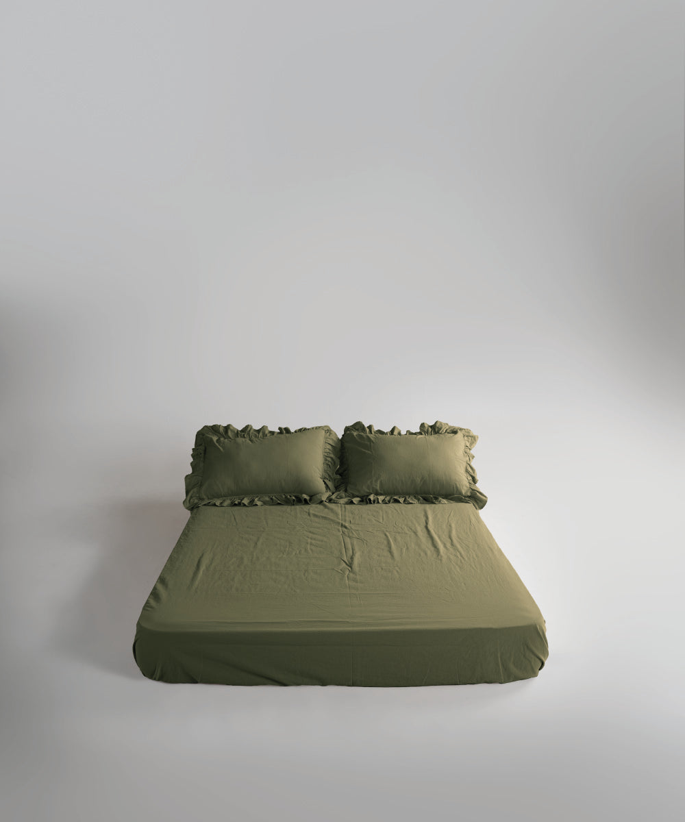 Stonewash 100% Yıkanmış Pamuk Exclusive Çarşaf Set Capulet Olive