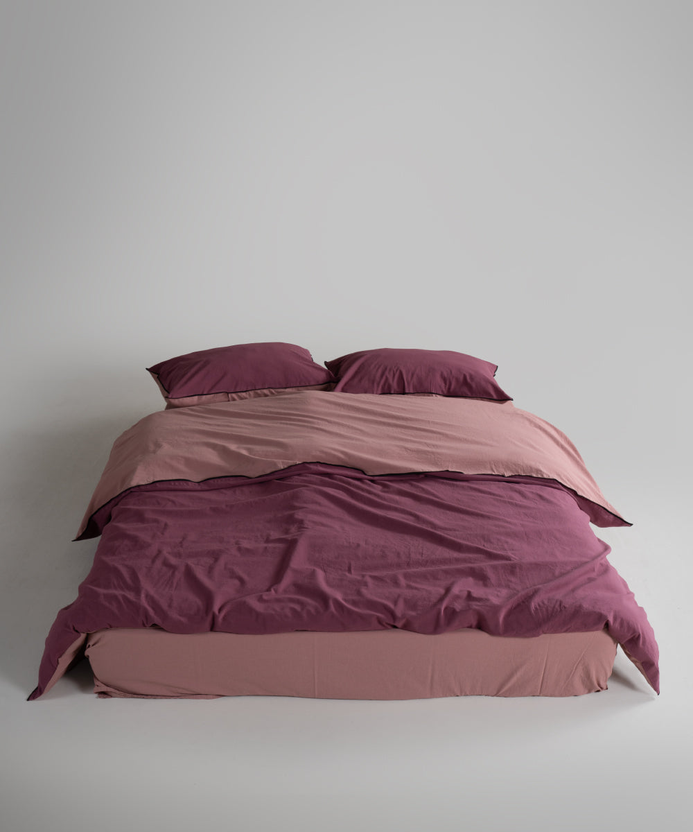 Essualte Doubleface %100 Pamuk Nevresim Takımı Old Rose-Raspberry
