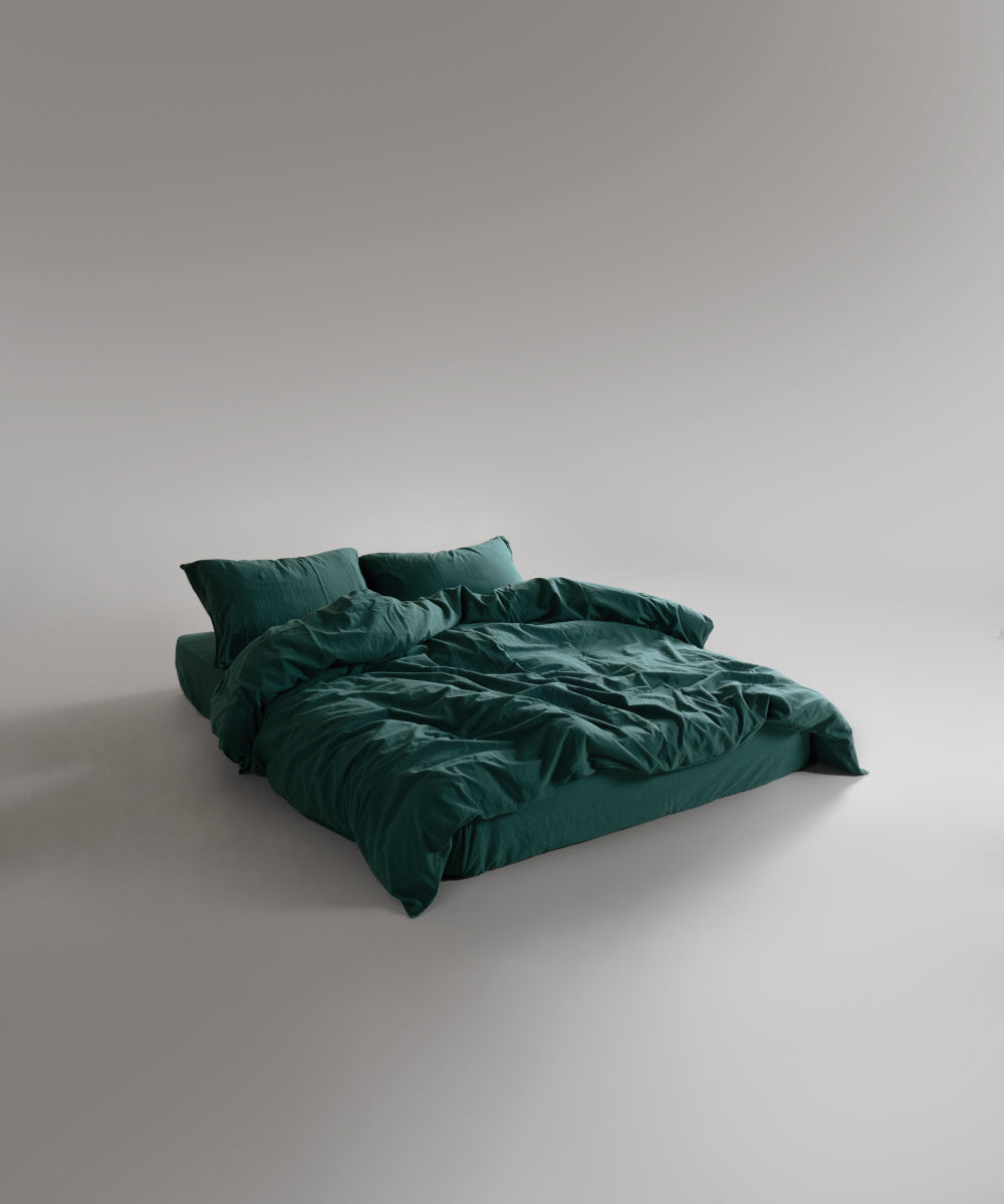Stonewash 100% Yıkanmış Pamuk Nevresim Takımı Dark Green