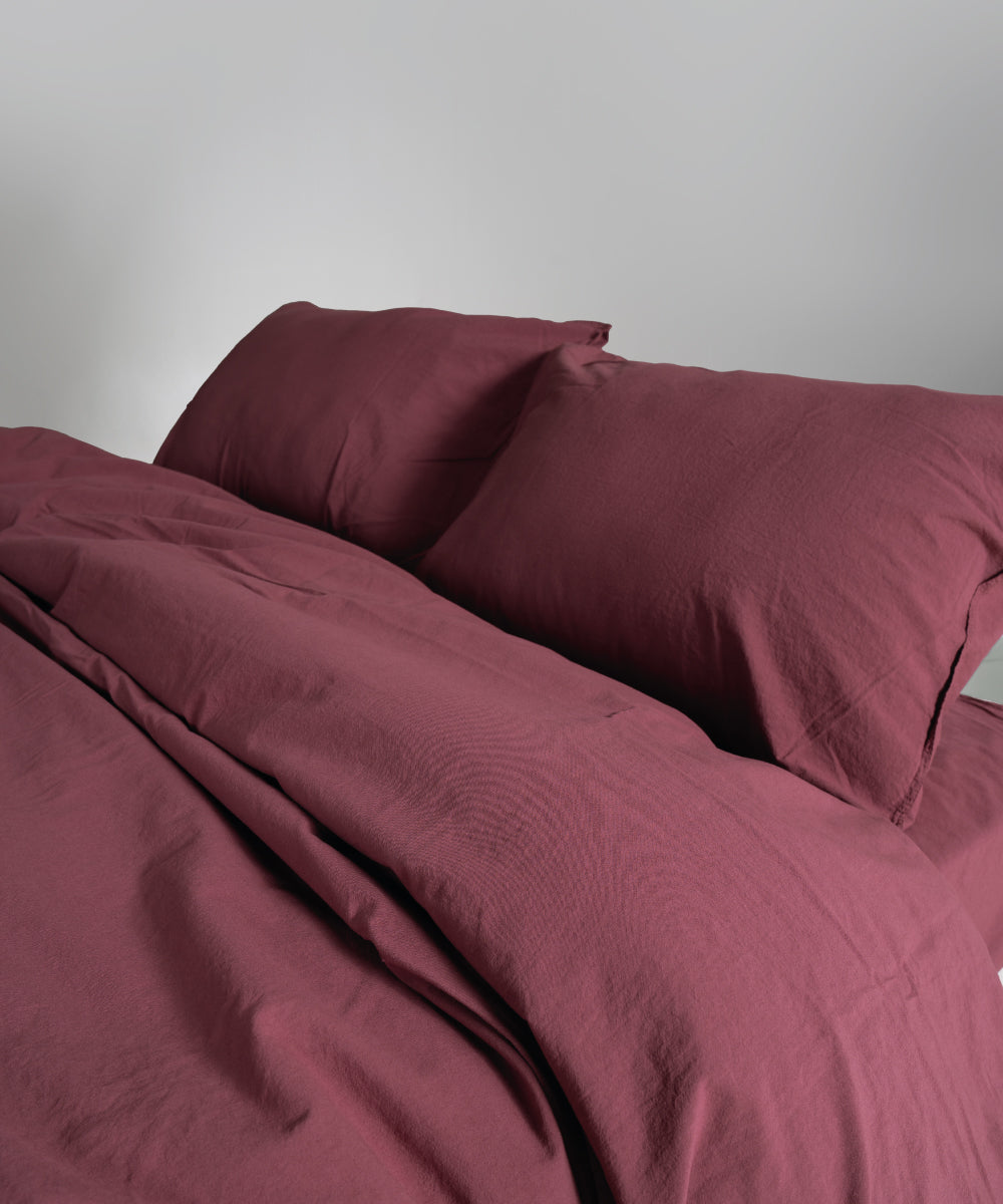 Stonewash 100% Yıkanmış Pamuk Çarşaf Set Raspberry