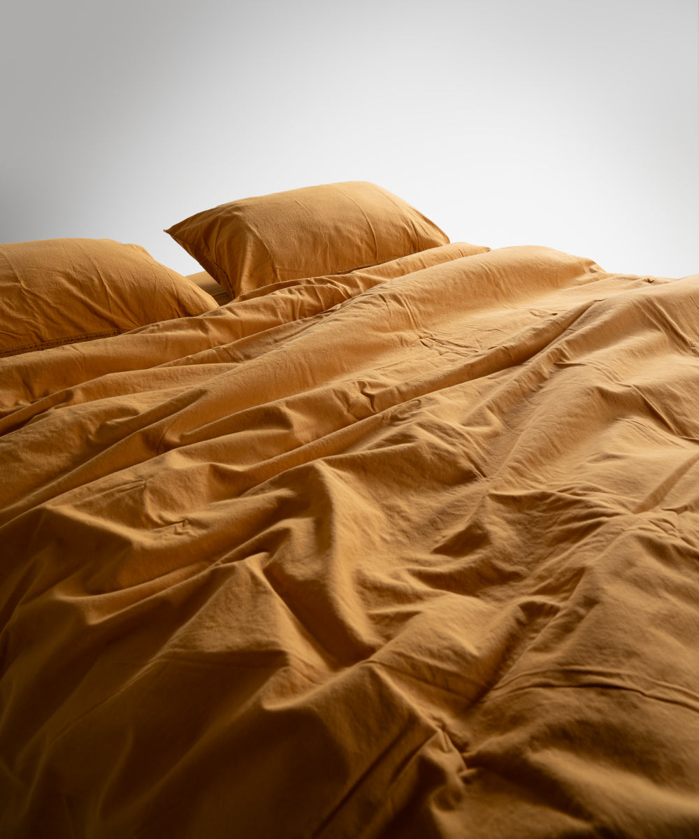Stonewash 100% Yıkanmış Pamuk Nevresim Takımı Mustard