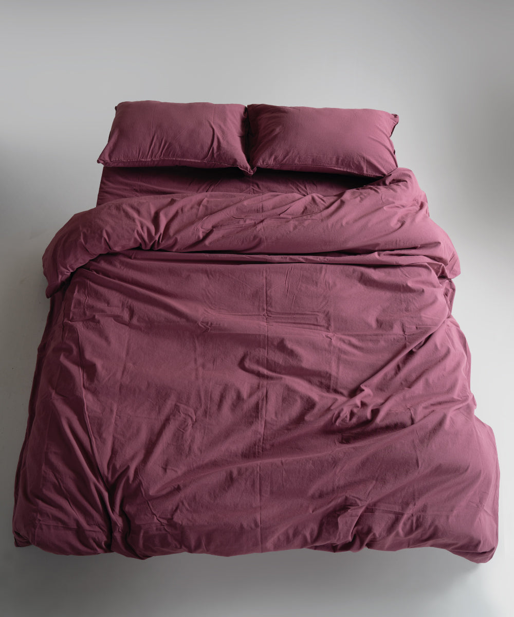 Stonewash 100% Yıkanmış Pamuk Çarşaf Set Raspberry