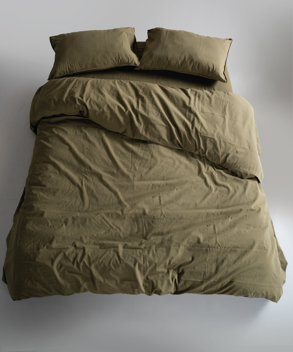 Stonewash 100% Yıkanmış Pamuk Çarşaf Set Olive