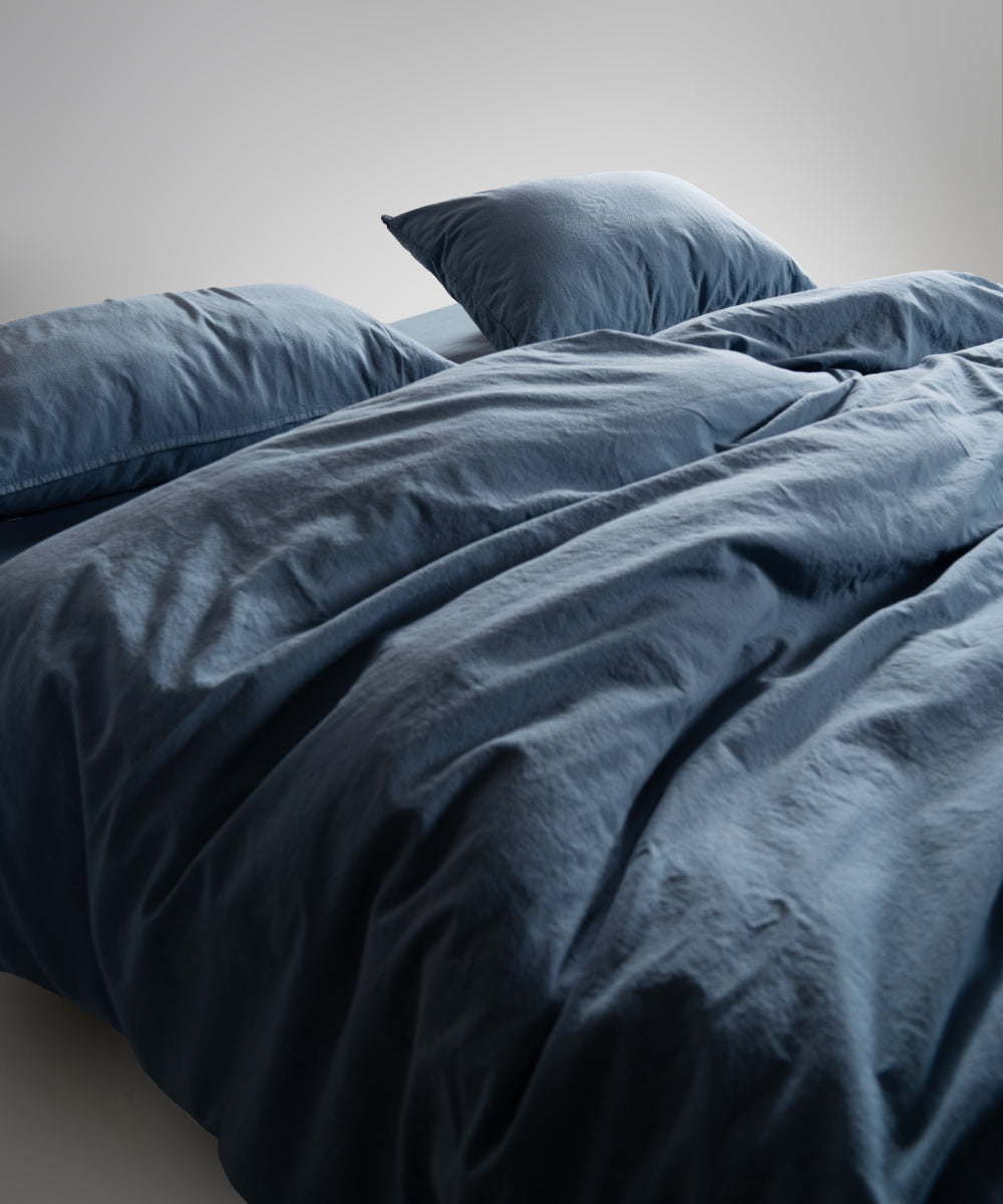 Stonewash 100% Yıkanmış Pamuk Çarşaf Set Akdeniz Mavisi