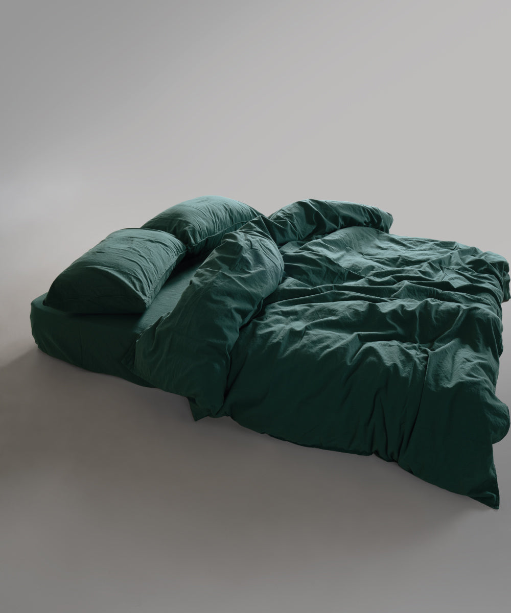 Stonewash 100% Yıkanmış Pamuk Nevresim Takımı Dark Green