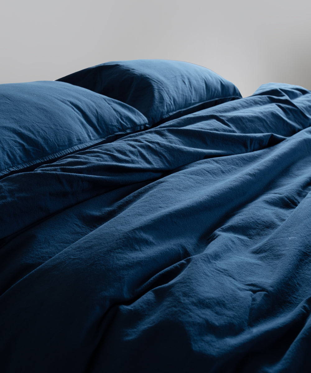 Stonewash 100% Yıkanmış Pamuk Nevresim Takımı Dress Blue