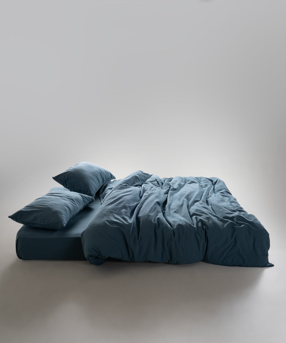 Stonewash 100% Yıkanmış Pamuk Çarşaf Akdeniz Mavisi