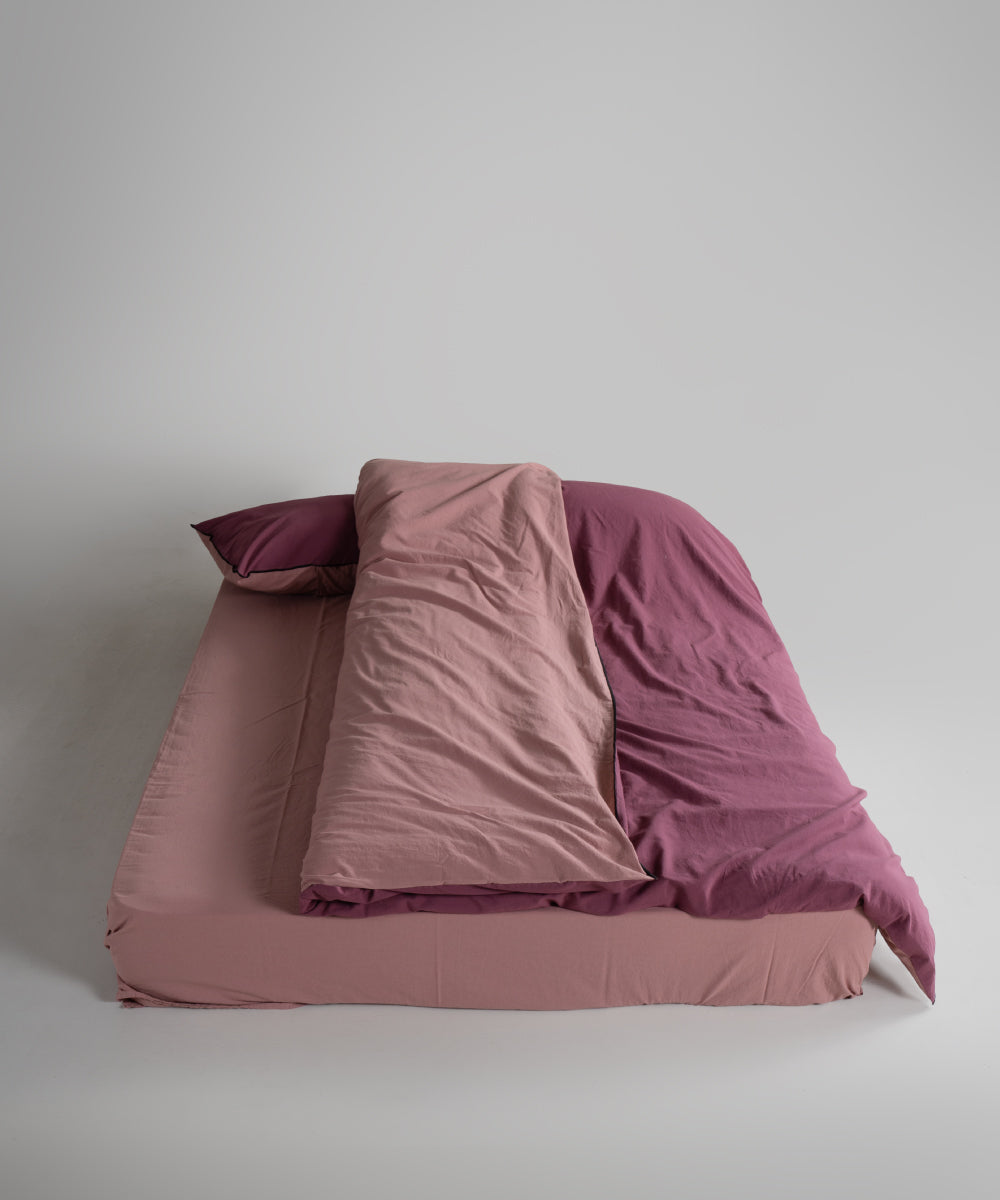Essualte Doubleface %100 Pamuk Nevresim Takımı Old Rose-Raspberry