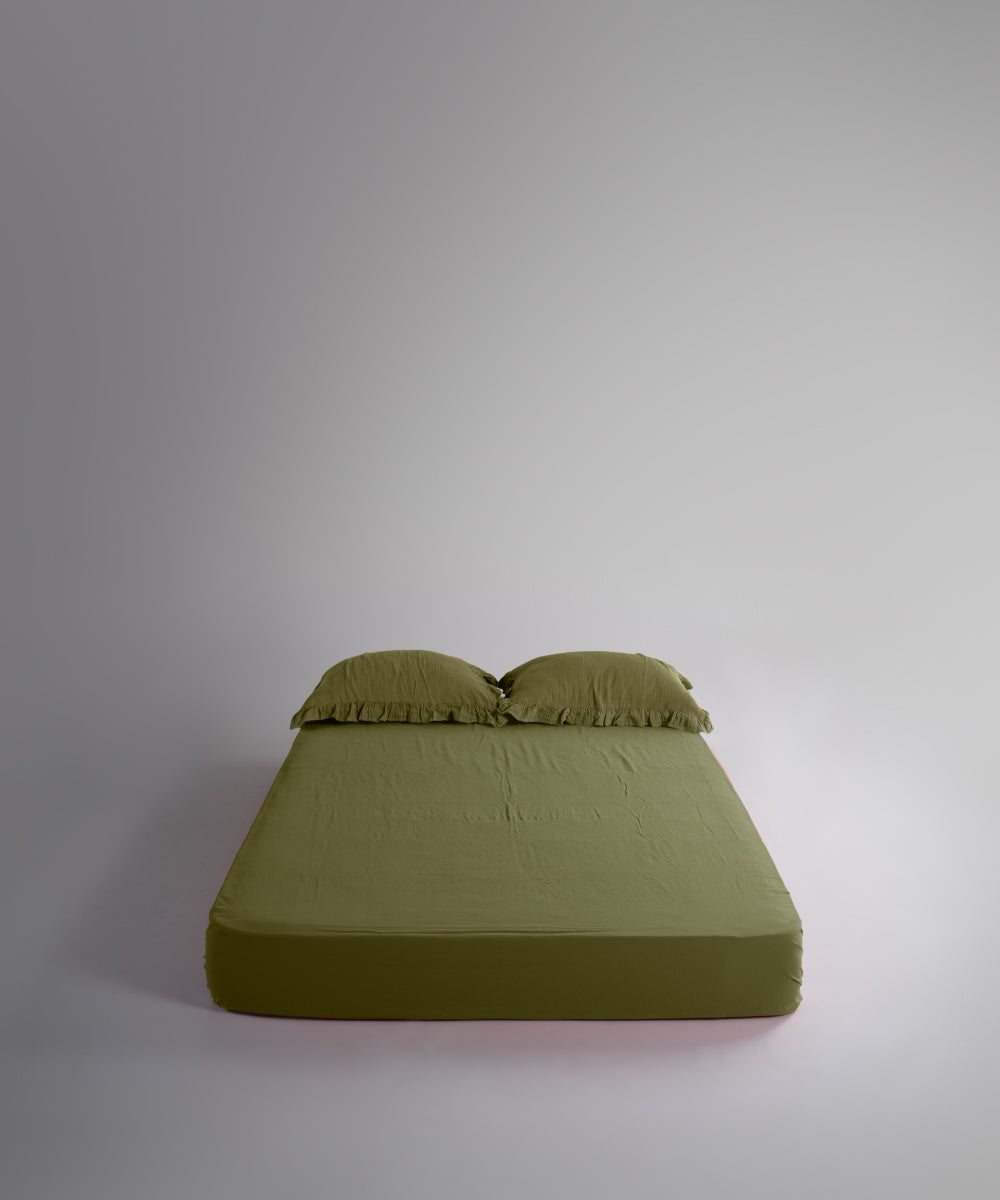 %100 Pamuk Yıkamalı Exclusive Müslin Çarşaf Set - Olive