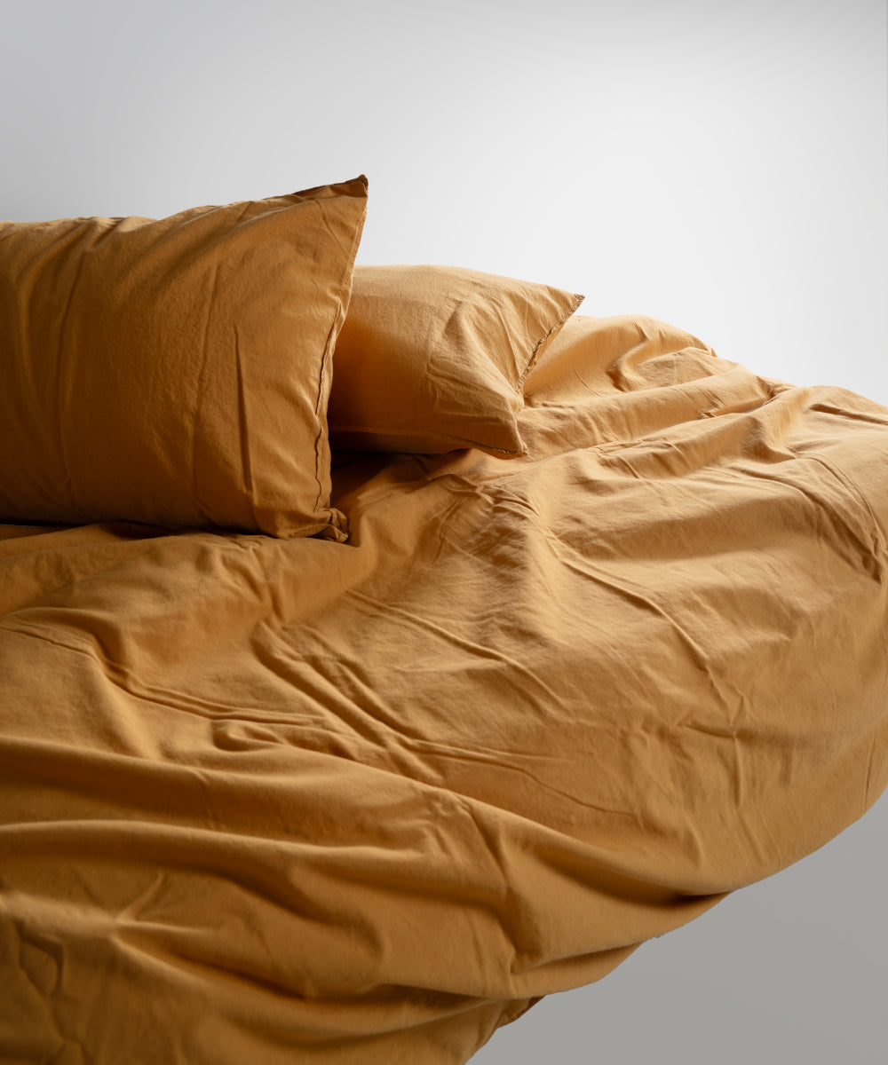Stonewash 100% Yıkanmış Pamuk Nevresim Takımı Mustard