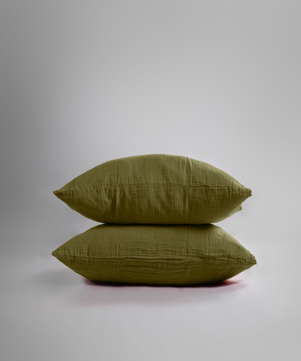%100 Pamuk Yıkamalı Müslin Çarşaf Set - Olive