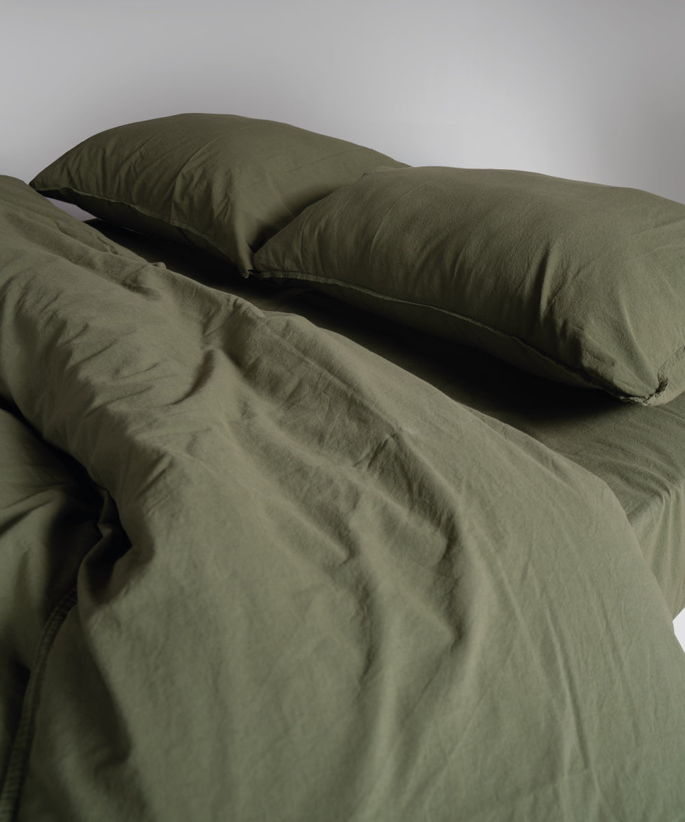 Stonewash 100% Yıkanmış Pamuk Çarşaf Set Capulet Olive
