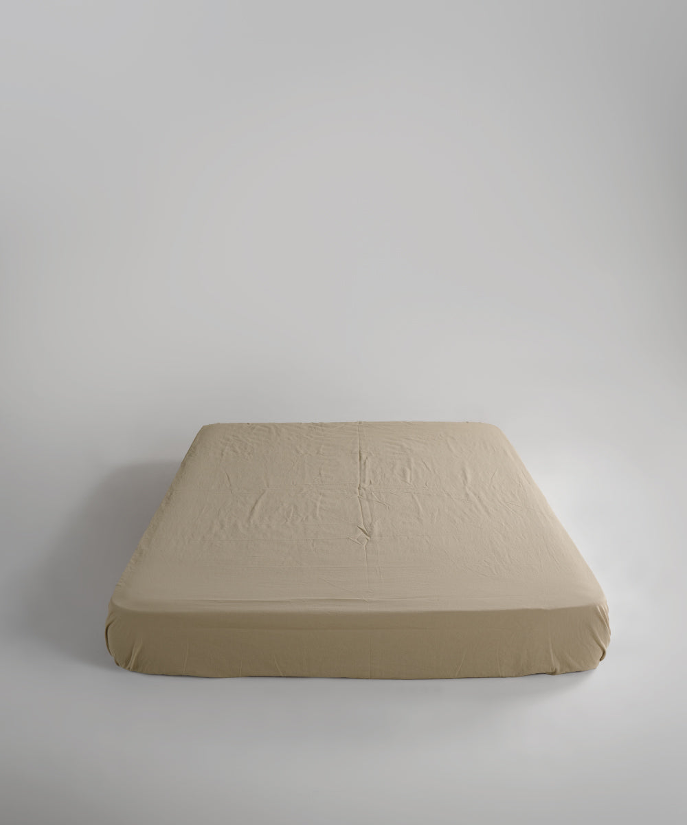 Stonewash 100% Yıkanmış Pamuk Çarşaf Oxford Tan