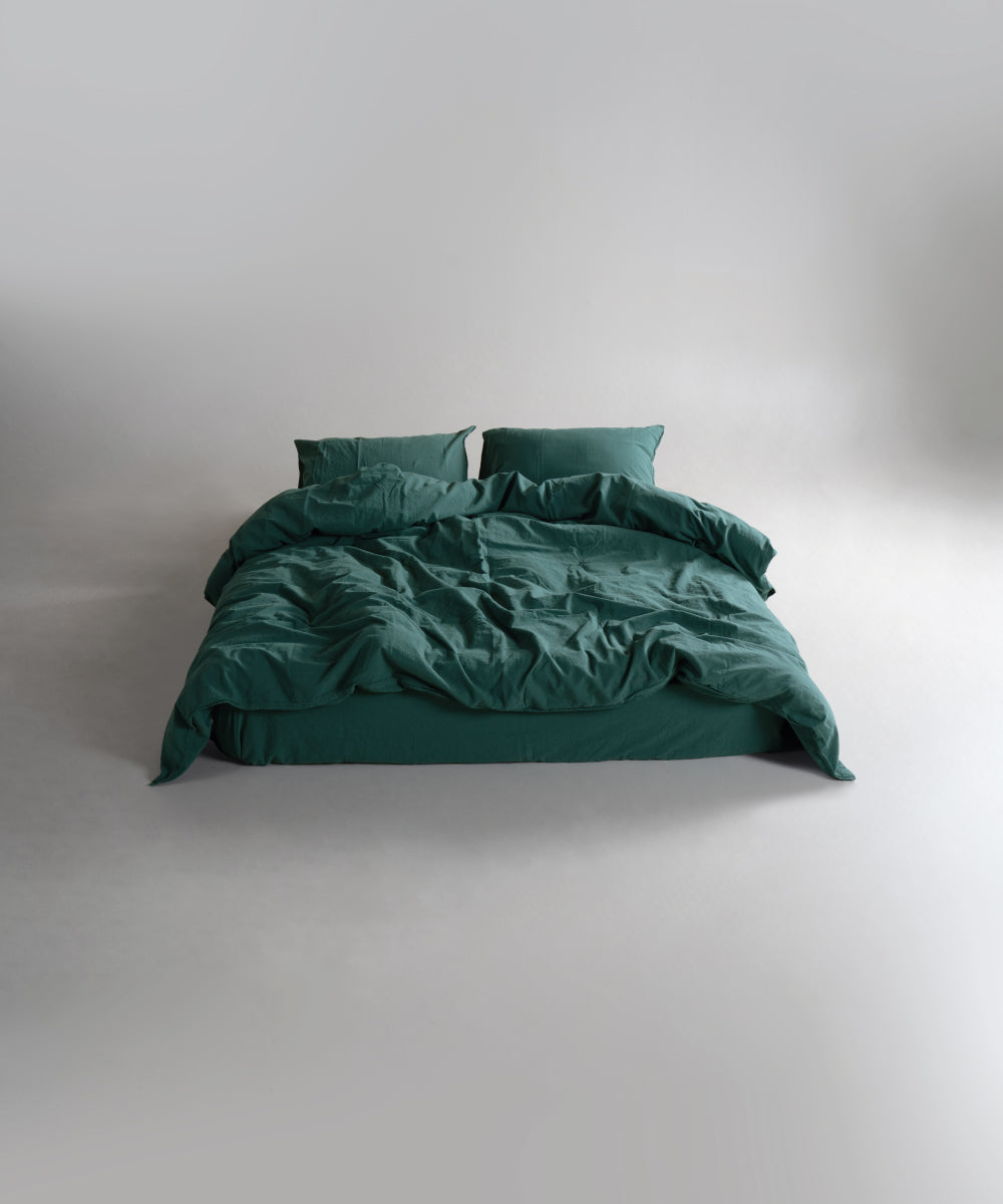 Stonewash 100% Yıkanmış Pamuk Nevresim Takımı Dark Green