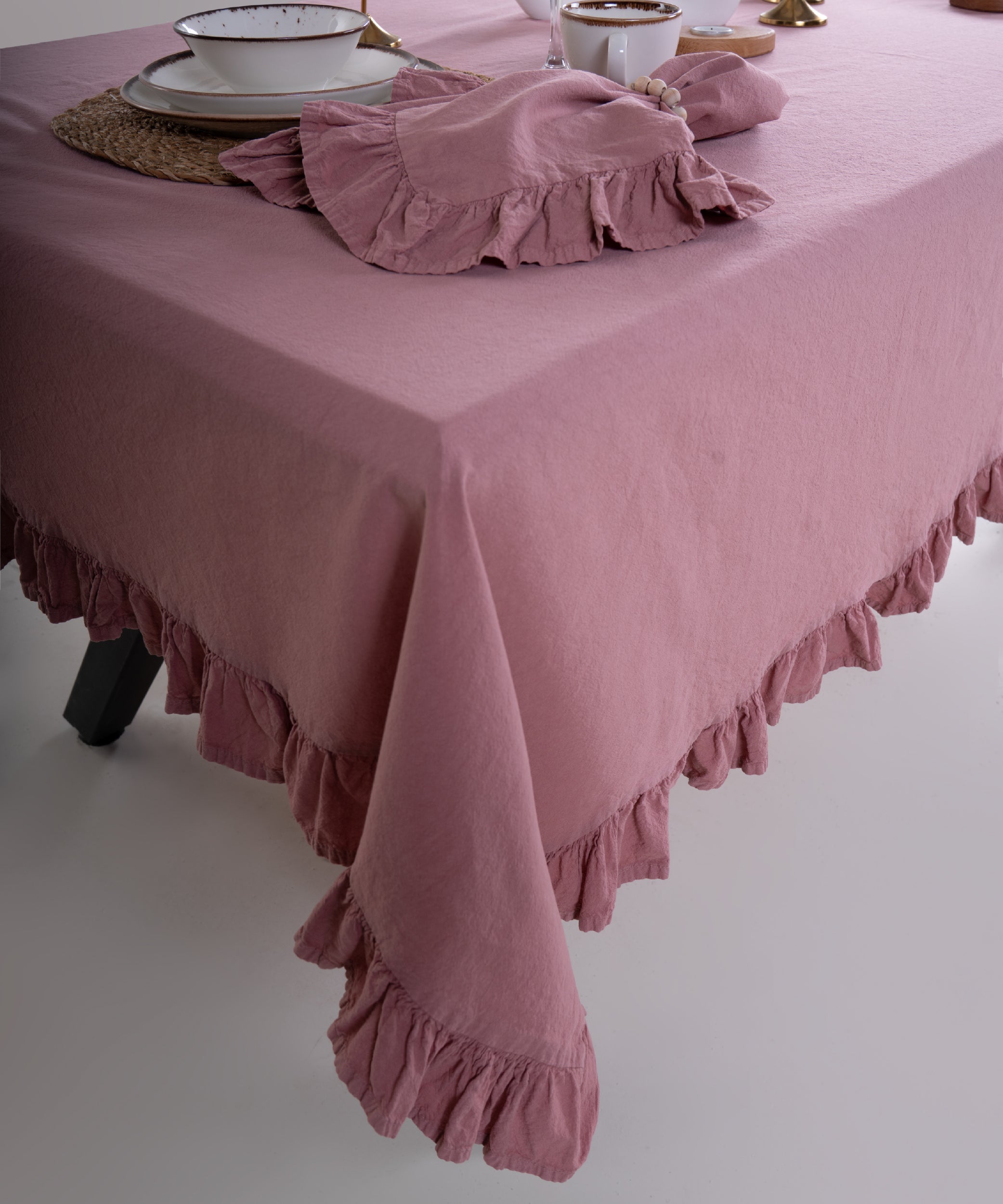 Stonewash %100 Pamuk Exclusive Masa Örtüsü Old Rose - 140X200cm