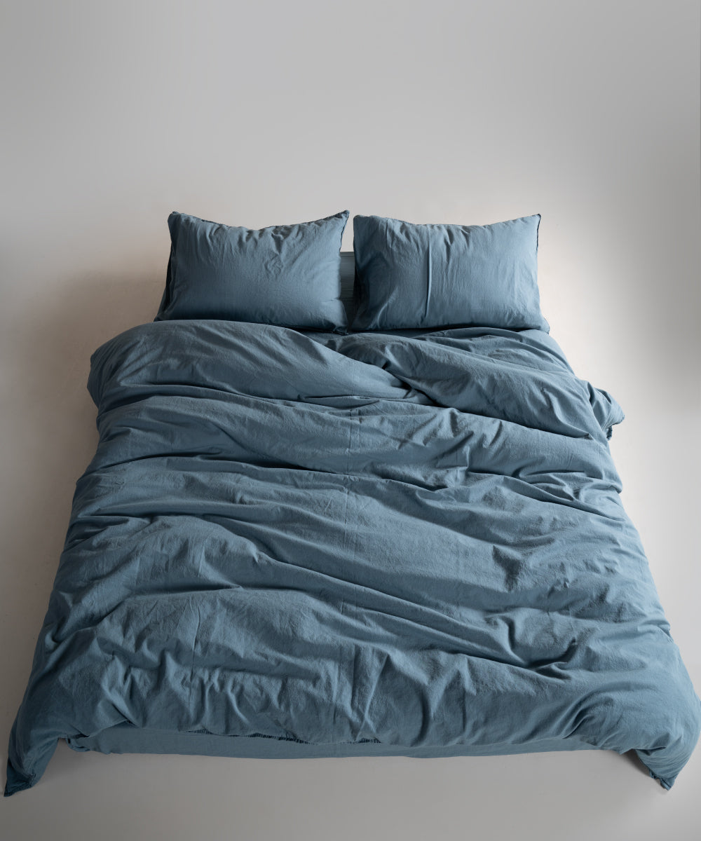 Stonewash 100% Yıkanmış Pamuk Nevresim Takımı Akdeniz Mavisi