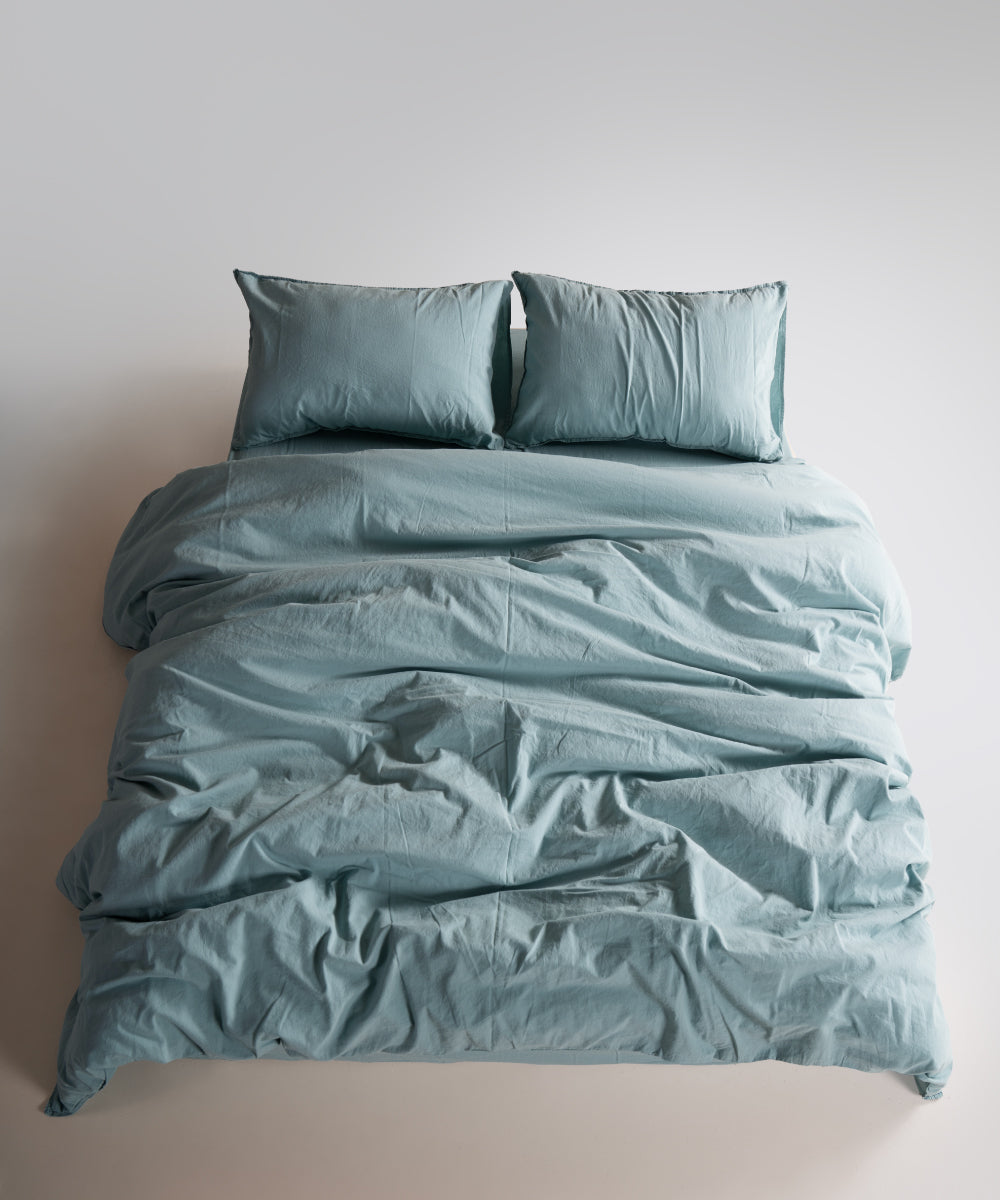 Stonewash 100% Yıkanmış Pamuk Nevresim Takımı Mineral Blue