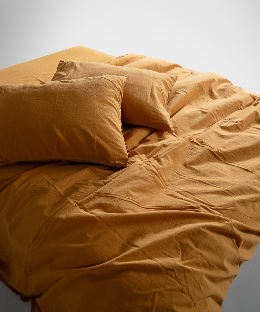 Stonewash 100% Yıkanmış Pamuk Nevresim Takımı Mustard