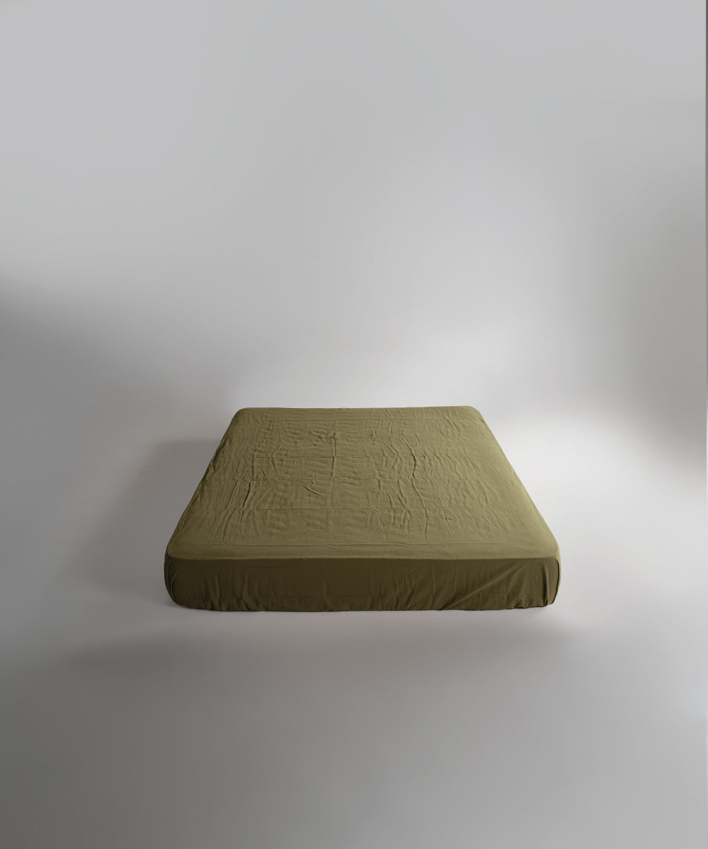 Stonewash 100% Yıkanmış Pamuk Çarşaf Olive