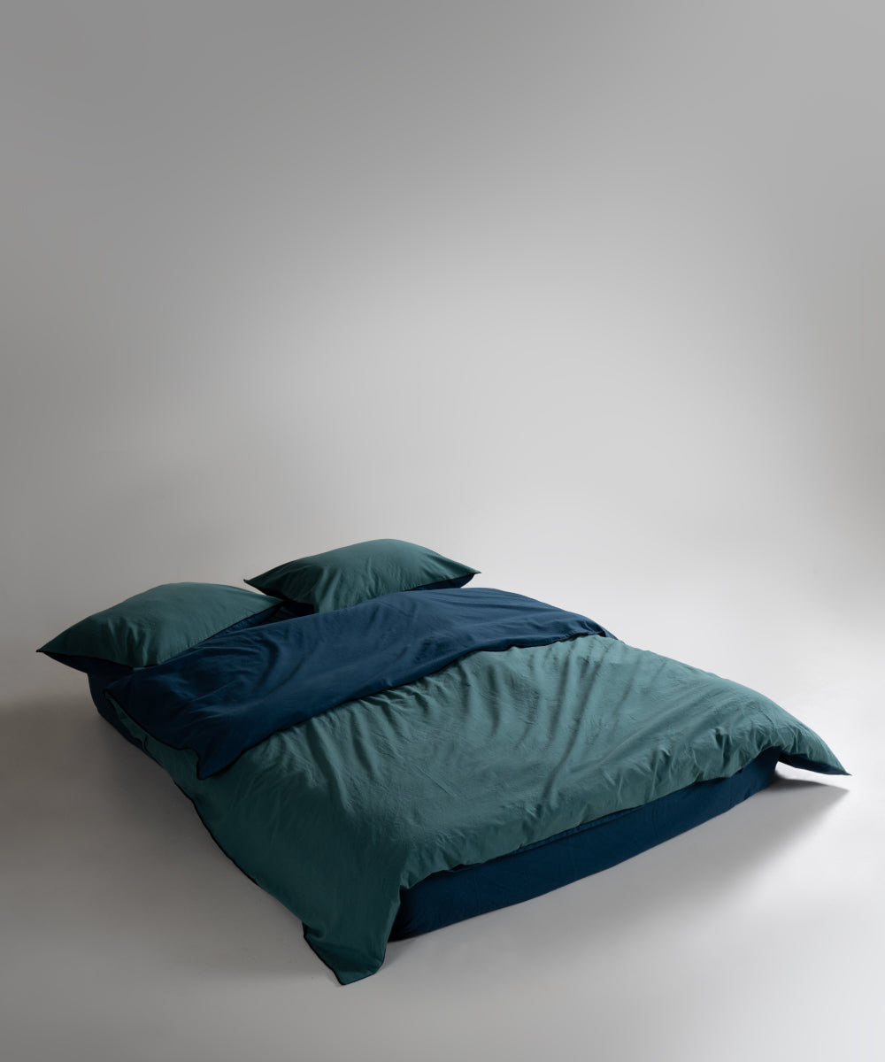 Essualte Doubleface %100 Pamuk Nevresim Takımı Dark Green / Dress Blue