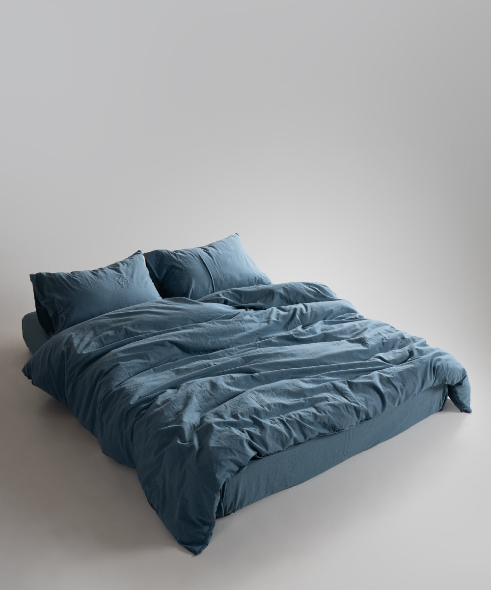 Stonewash 100% Yıkanmış Pamuk Çarşaf Set Akdeniz Mavisi