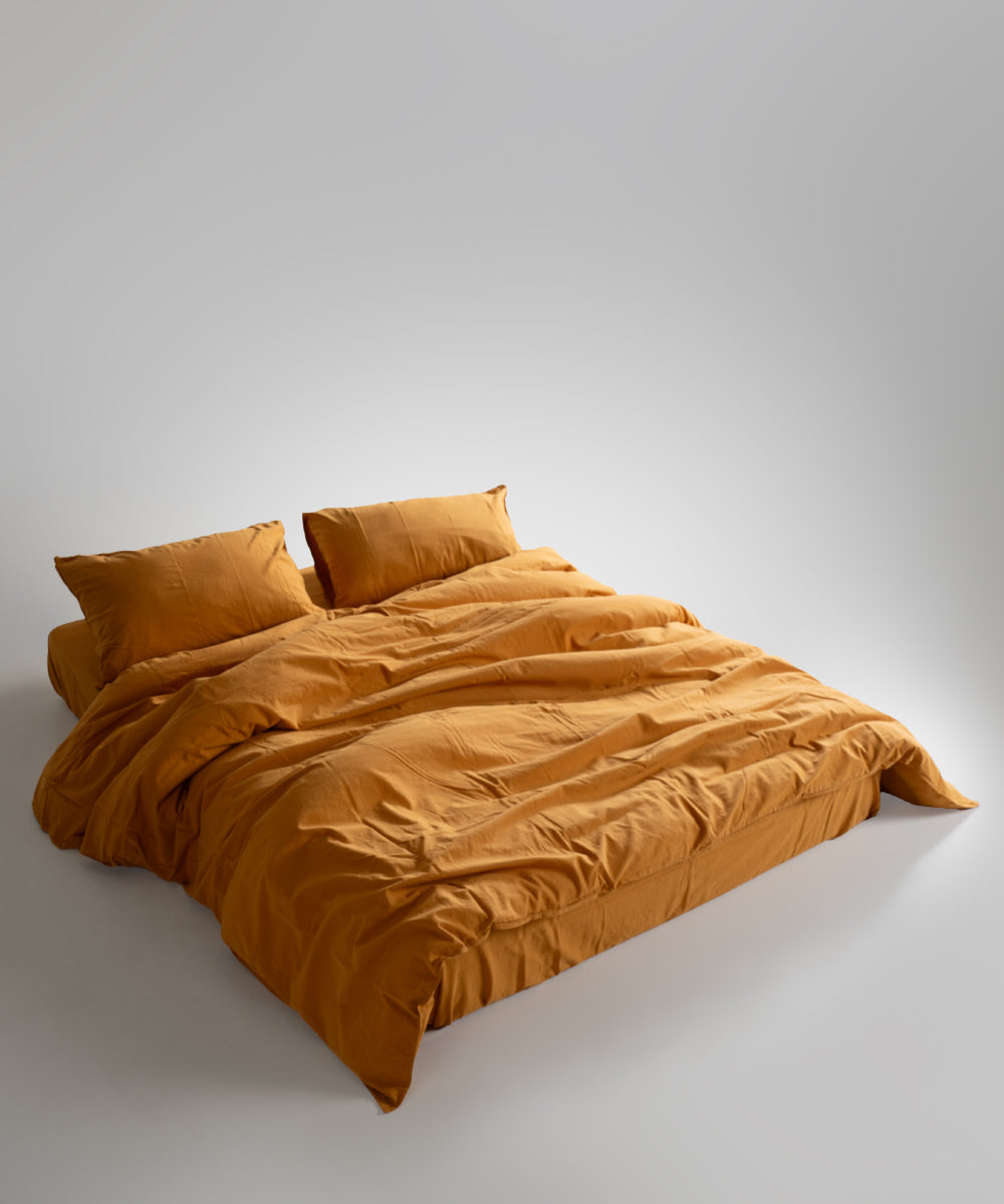 Stonewash 100% Yıkanmış Pamuk Nevresim Takımı Mustard