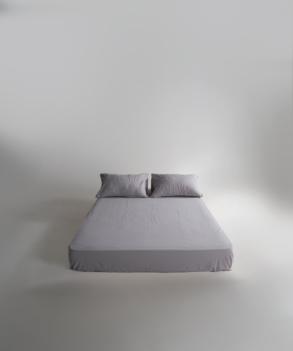 Stonewash 100% Yıkanmış Pamuk Çarşaf Set Opal Grey