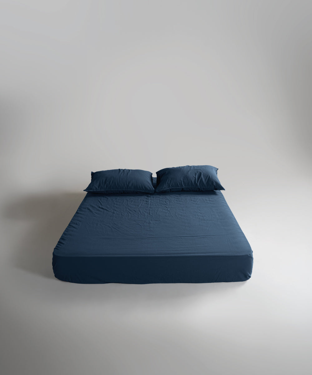 Stonewash 100% Yıkanmış Pamuk Nevresim Takımı Dress Blue