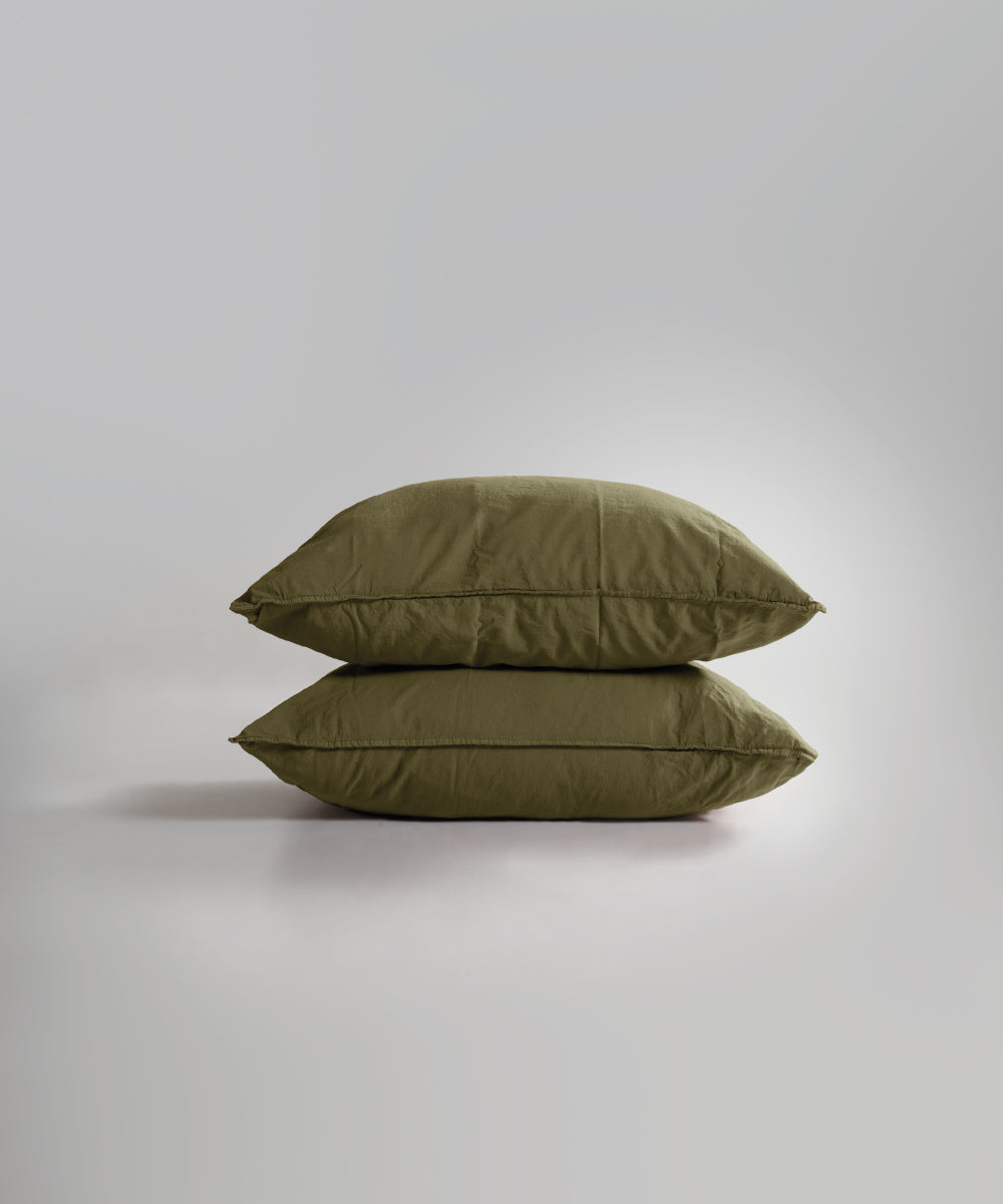 Stonewash 100% Yıkanmış Pamuk Yastık Kılıfı Olive