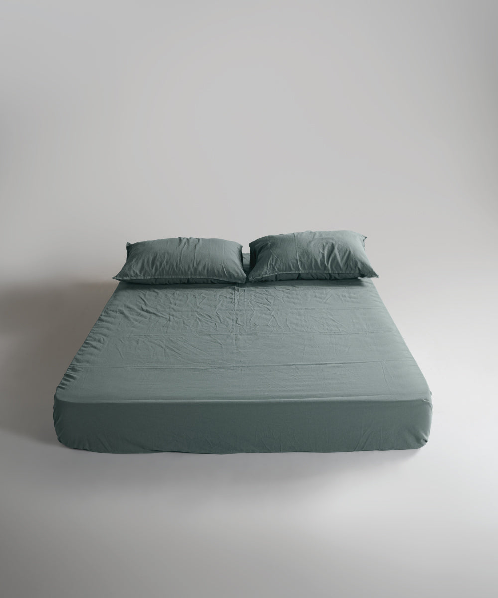 Stonewash 100% Yıkanmış Pamuk Nevresim Takımı Natural Green