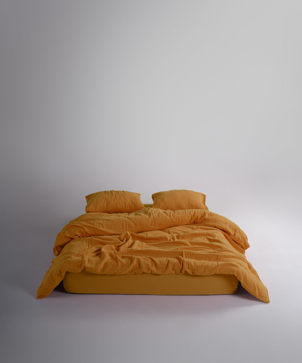 %100 Pamuk Yıkamalı Müslin Yastık Kılıfı - Mustard