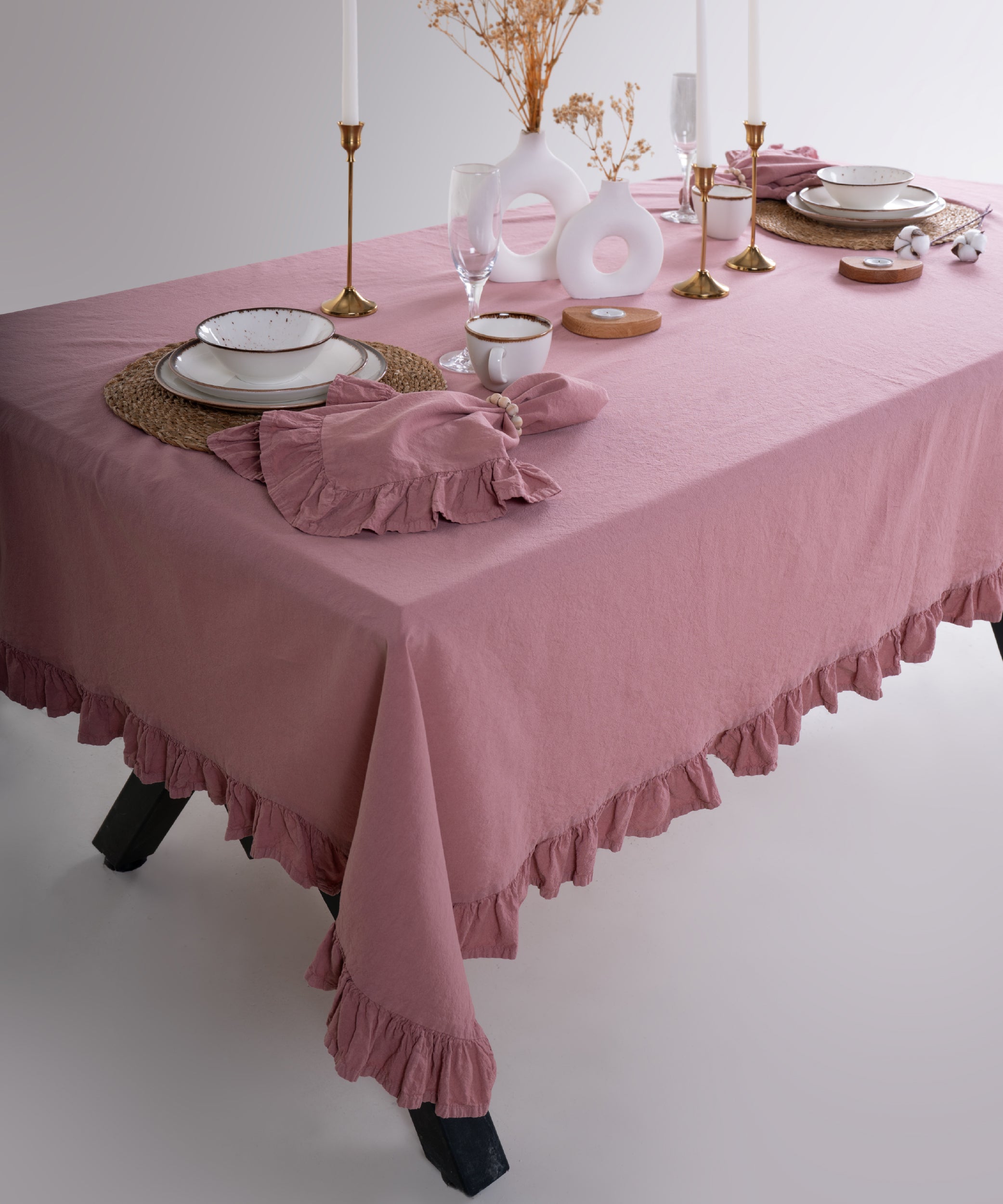 Stonewash %100 Pamuk Exclusive Masa Örtüsü Old Rose - 140X200cm