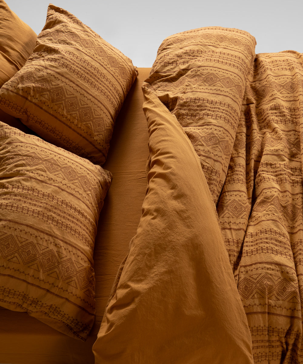 %100 Pamuk Stonewash Nevresim Takımı Coastal Trio - Mustard