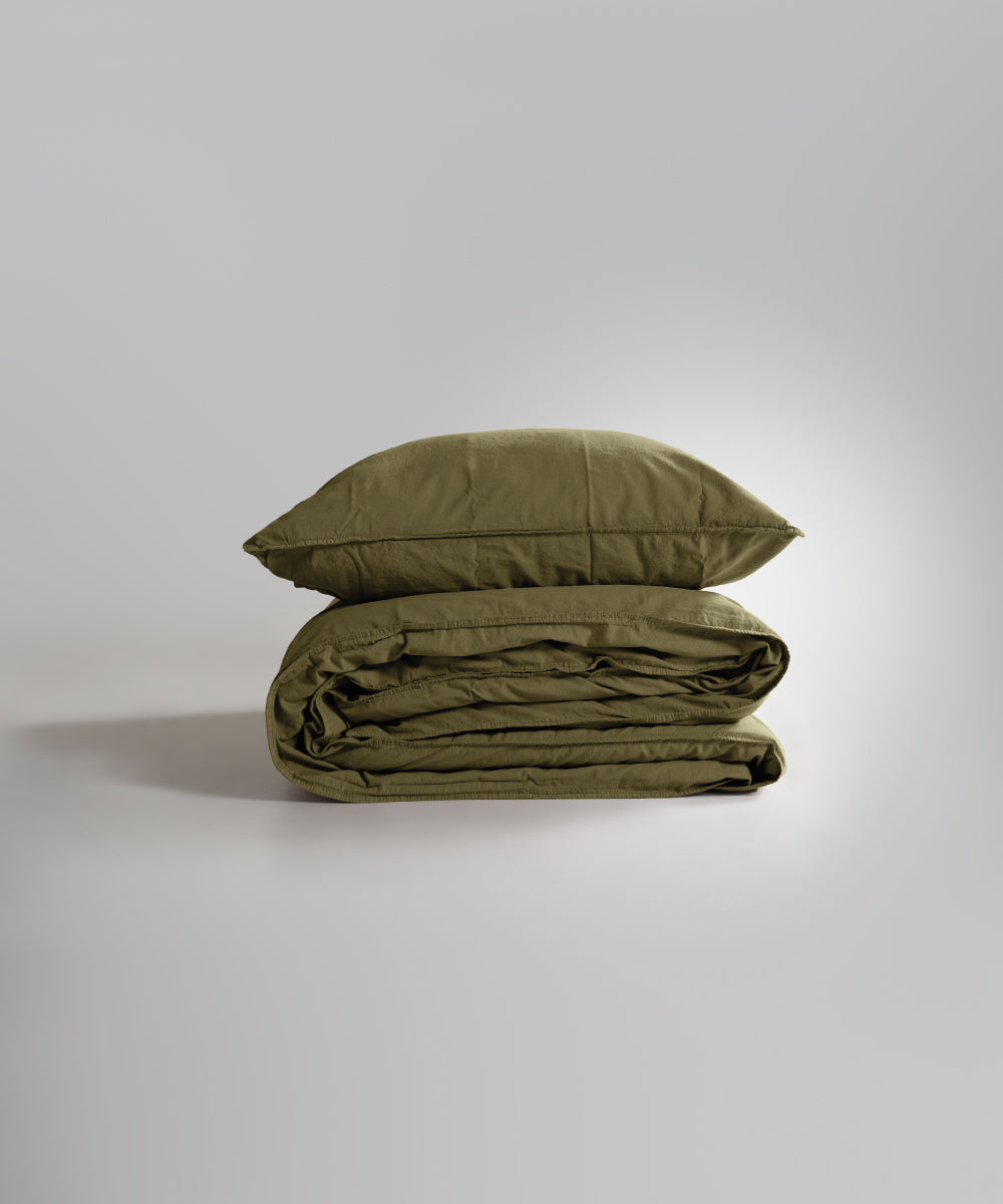 Stonewash 100% Yıkanmış Pamuk Nevresim Takımı Olive