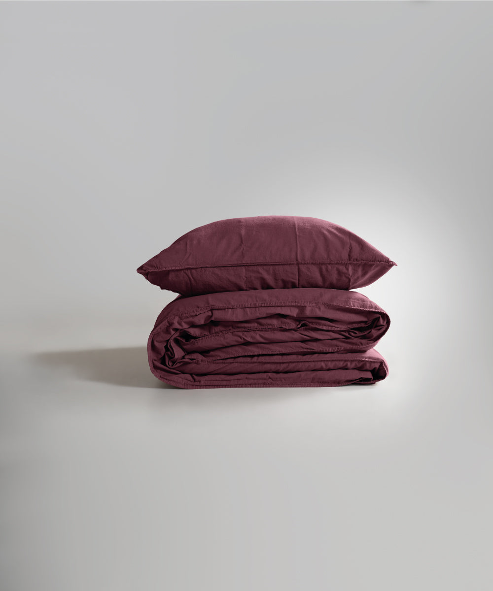 Stonewash 100% Yıkanmış Pamuk Nevresim Takımı Raspberry