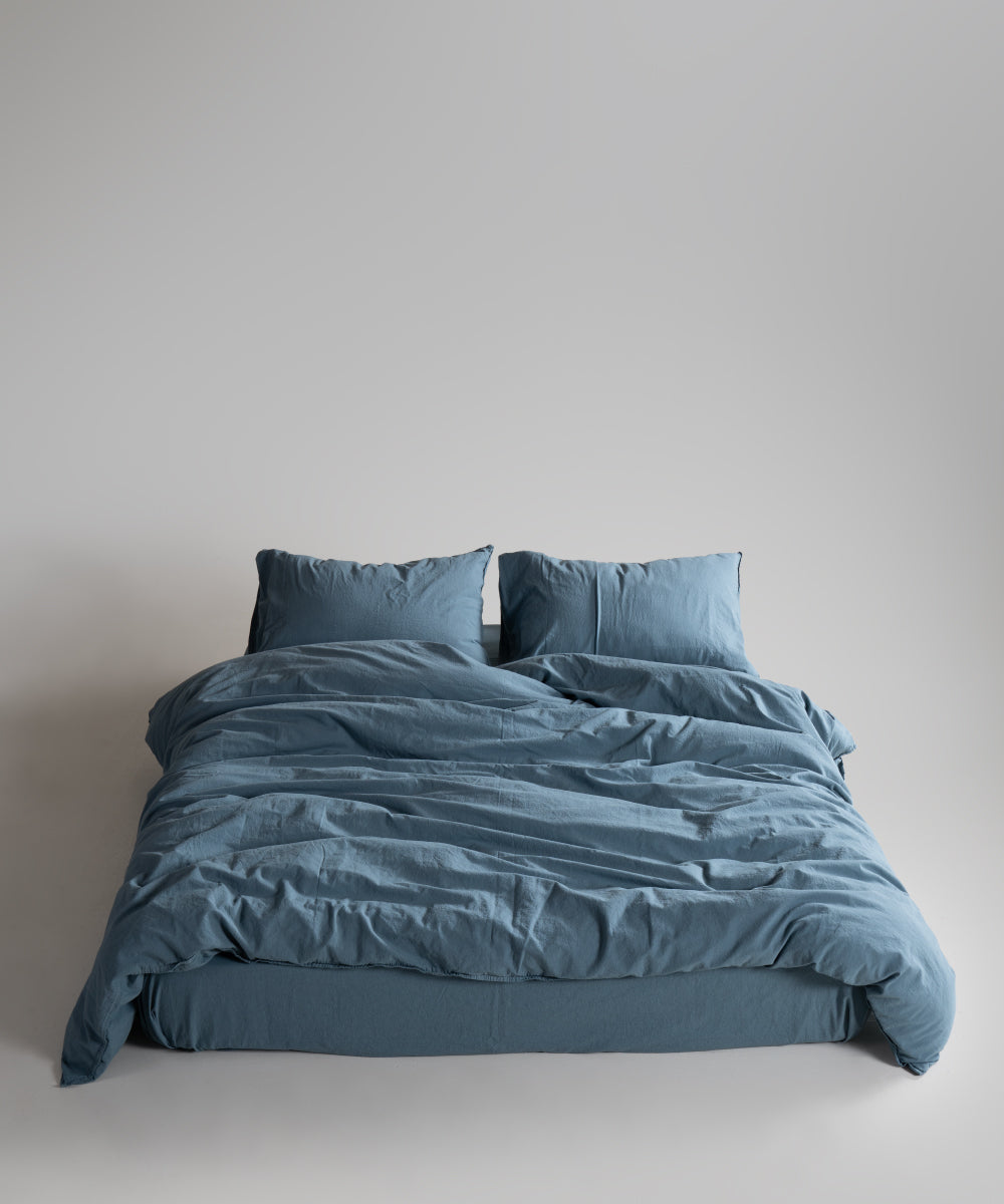 Stonewash 100% Yıkanmış Pamuk Çarşaf Set Akdeniz Mavisi