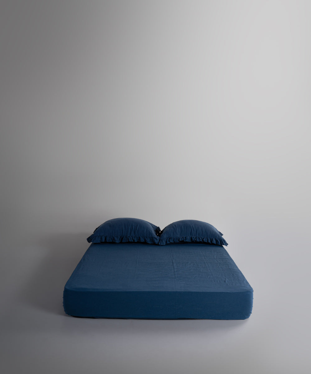 %100 Pamuk Yıkamalı Exclusive Müslin Çarşaf Set - Dress Blue