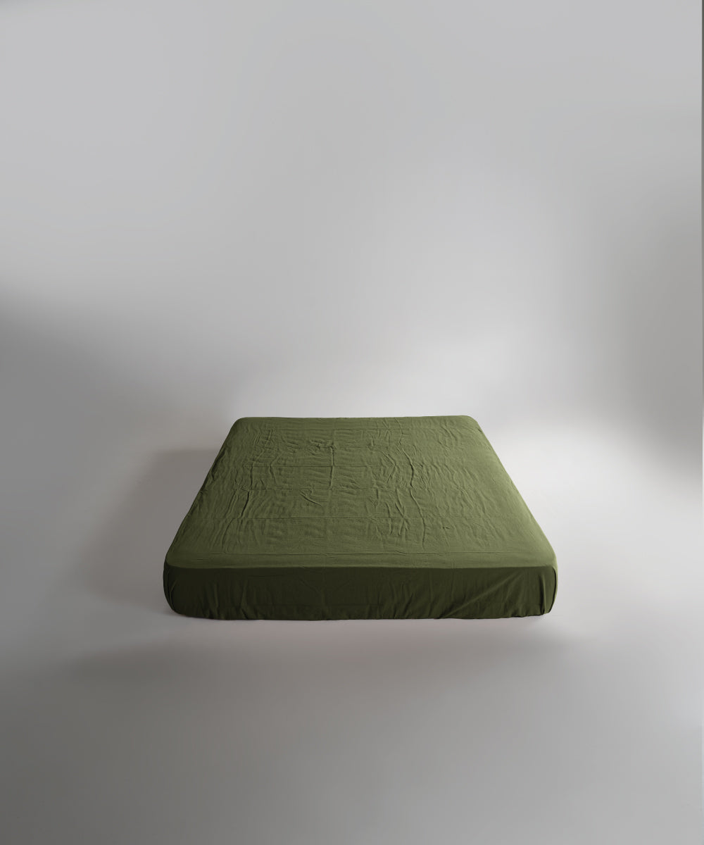 Stonewash 100% Yıkanmış Pamuk Çarşaf Capulet Olive