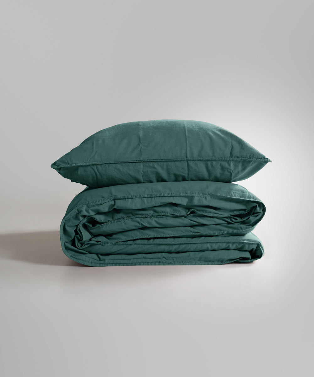 Stonewash 100% Yıkanmış Pamuk Nevresim Seti Dark Green