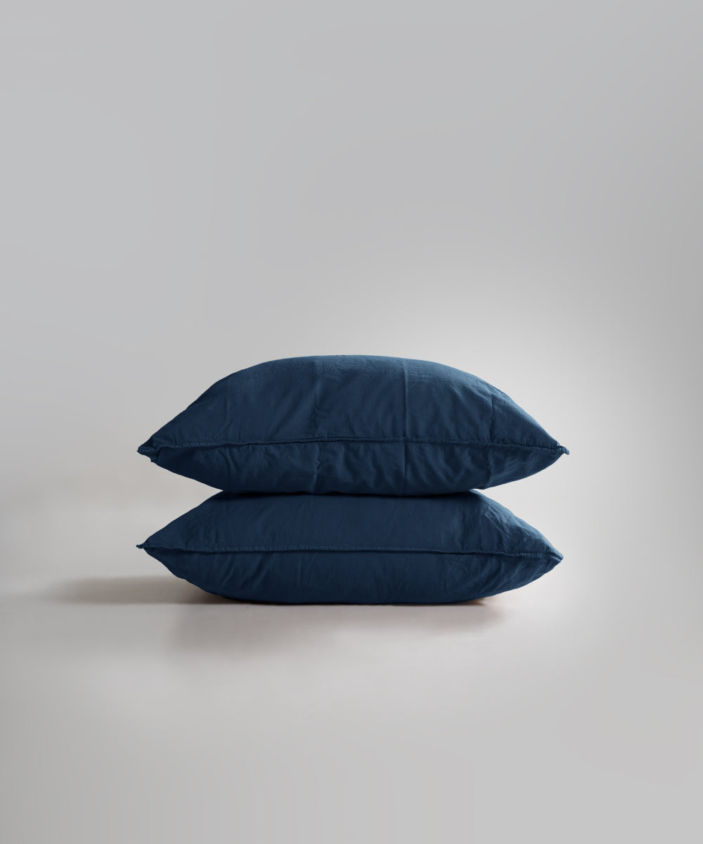 Stonewash 100% Yıkanmış Pamuk Yastık Kılıfı Dress Blue