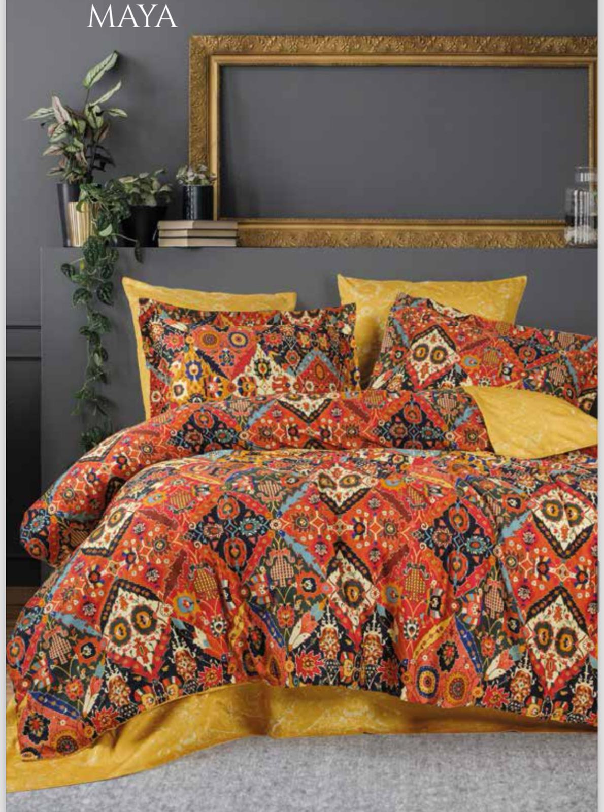 %100 Pamuk Dijital Baskılı Saten Nevresim Takımı - Maya