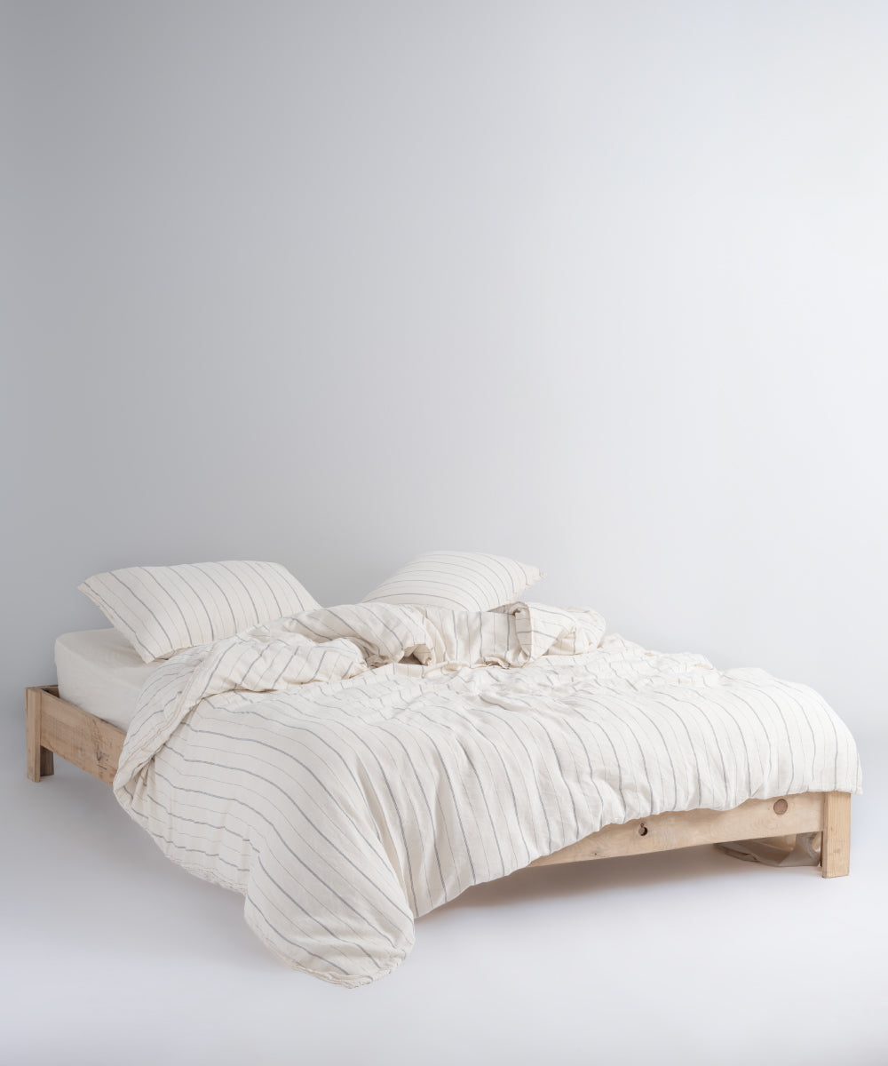 Tommy Light çift kişilik %100 pamuk garmentwash nevresim takımı lacivert ipliği boyalı çizgili