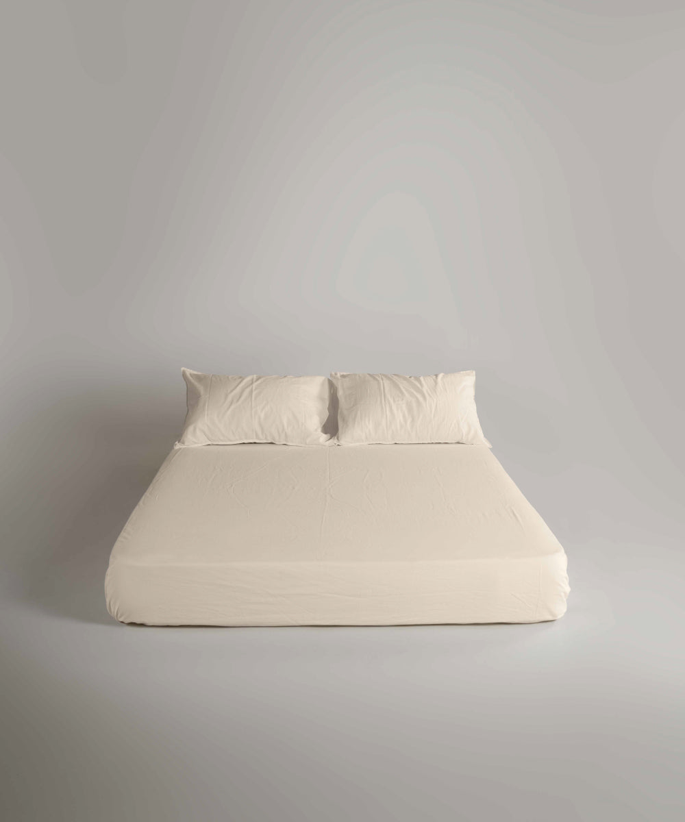 Stonewash 100% Yıkanmış Pamuk Çarşaf Set Akdeniz Kremi