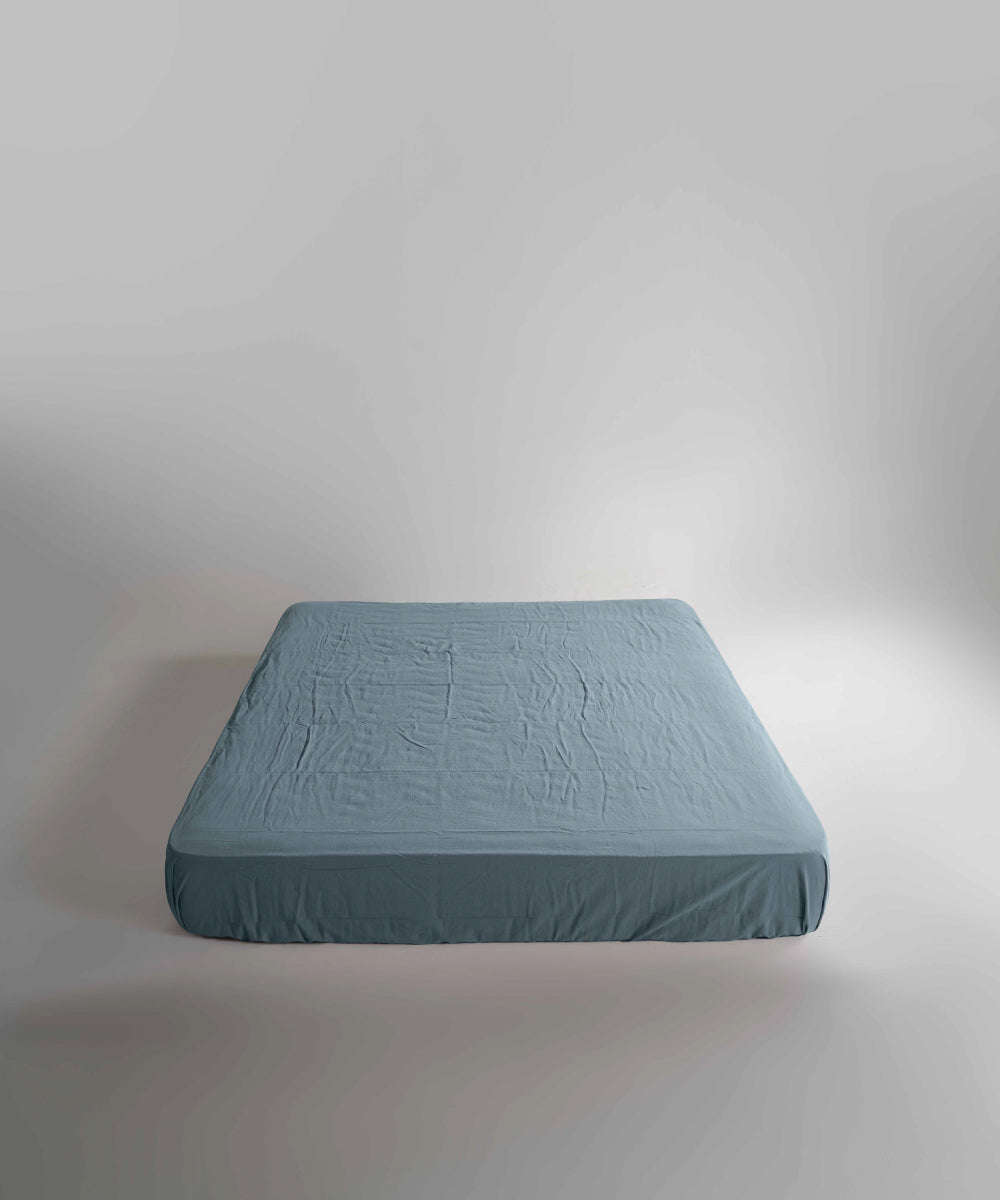 Stonewash 100% Yıkanmış Pamuk Çarşaf Set Akdeniz Mavisi