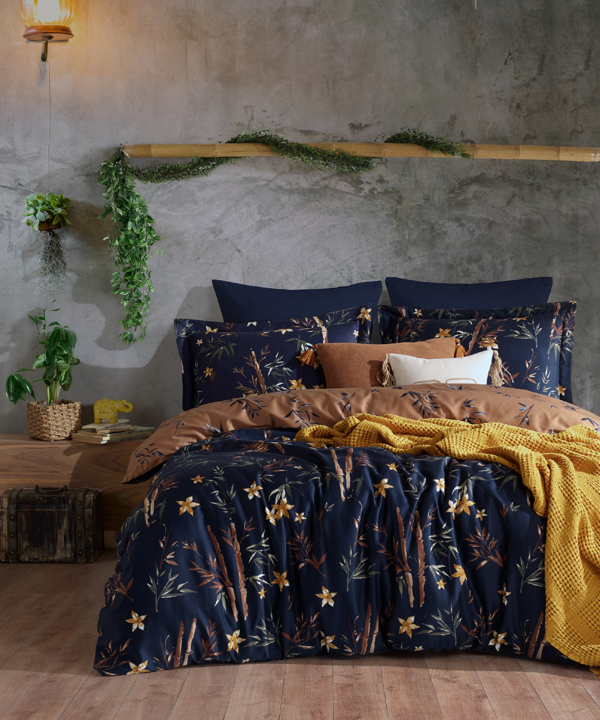 %100 Pamuk Baskılı Saten Nevresim Takımı - Bamboo Flower