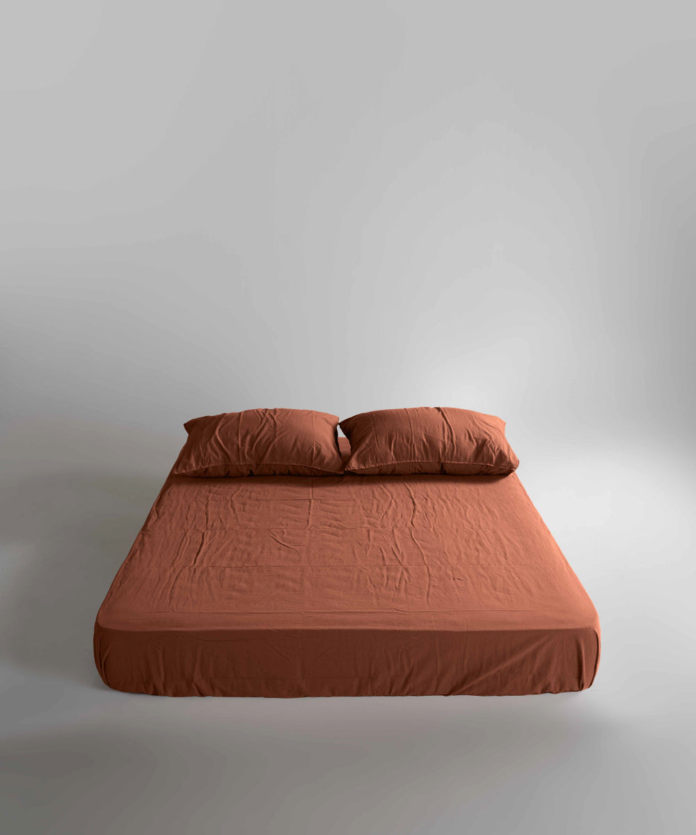 Stonewash 100% Yıkanmış Pamuk Çarşaf Set Cinnomon Stick